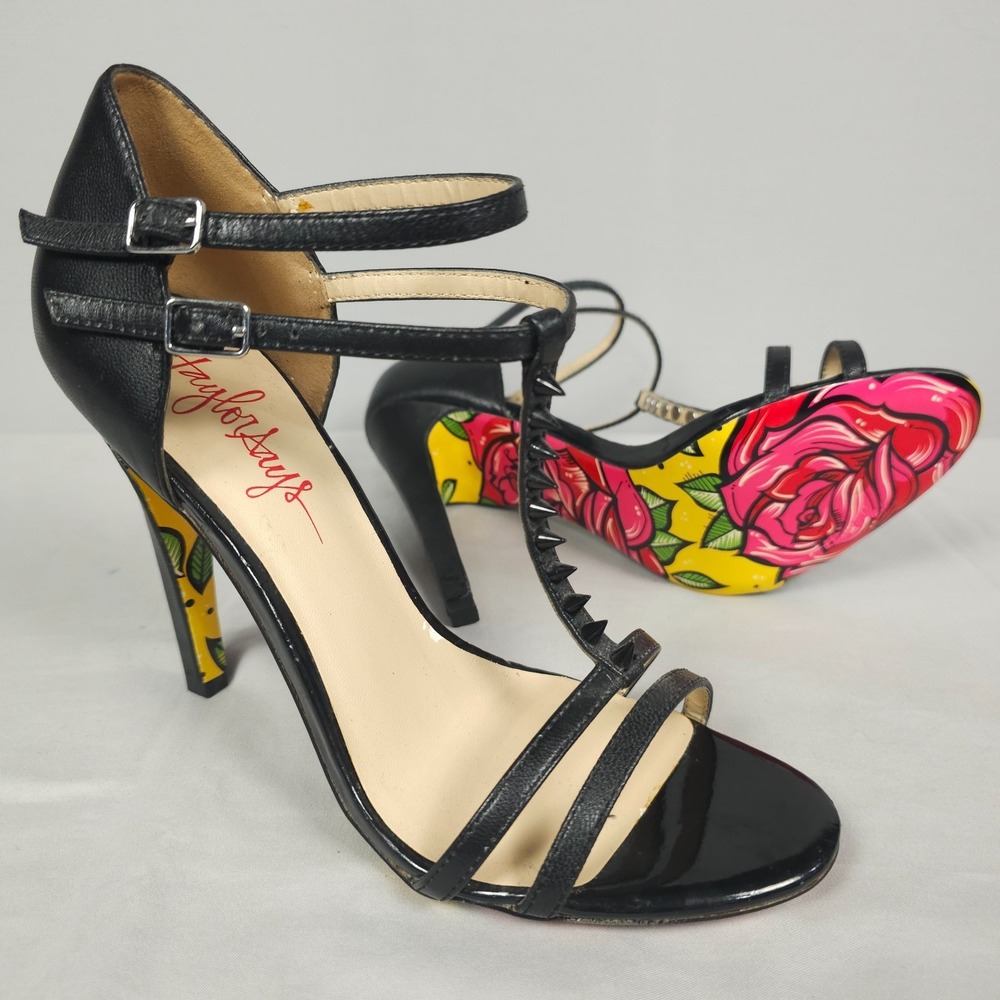 Taylor Says High Heel Stiletto Pumps Women 7.5 M Black Leather Spikes Rosebud